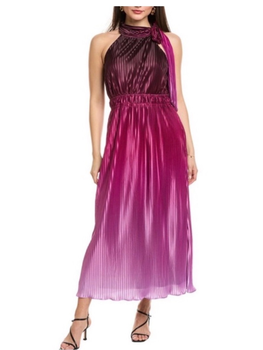 Anne Klein Pleated Tie Neck Midi Dress NWT